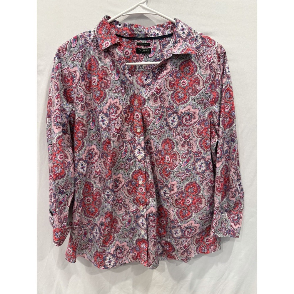 Talbots Petites Wrinkle Resistant Paisley Button Down Shirt Cotton Blend Size PM